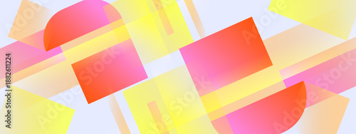 Modern artistic background featuring overlapping semi-transparent squares and geometric shapes with vibrant warm gradient transitions on a light clean base