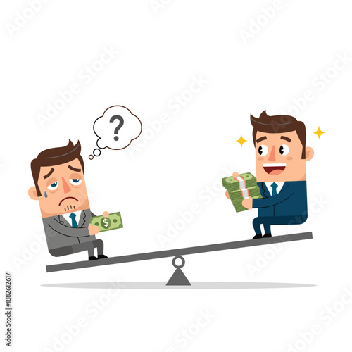 Wealth Disparity Illustration: Businessmen on Seesaw Showing Income Gap and Inequality