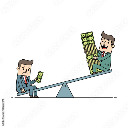 Financial Disparity Concept: Unequal Money Distribution on a Seesaw with Businessmen