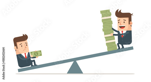 Businessmen on a Seesaw Illustrating Economic Disparity and Financial Imbalance
