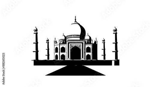 Flat vector illustration of the Taj Mahal on white background for travel, culture, and decorative designs