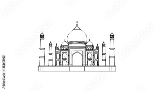 Line art vector illustration of the Taj Mahal on white background for minimalist and cultural designs