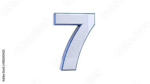 3D Rendered Number 7 with Blue Trim