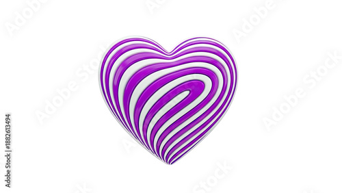 3D Swirl Heart with Purple and White Stripes