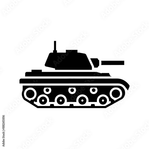 Black silhouette of a military tank on a white background, vector illustration
