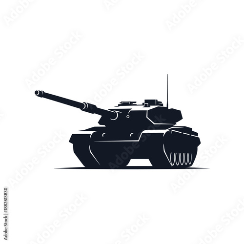 Modern military tank silhouette, army vehicle, war machine, battlefield icon