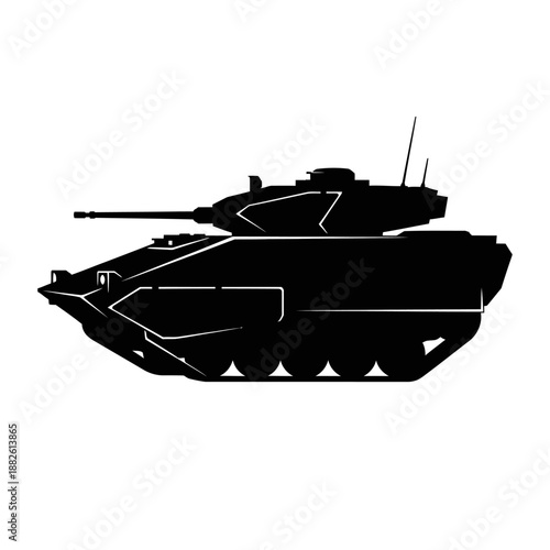 Modern Armored Fighting Vehicle Silhouette - Black and White