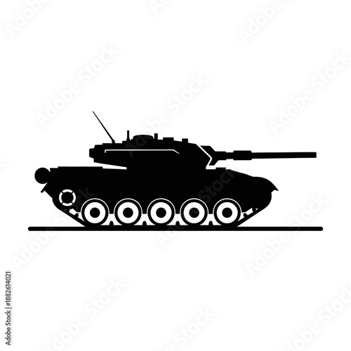 Silhouette of a battle tank on a white background.