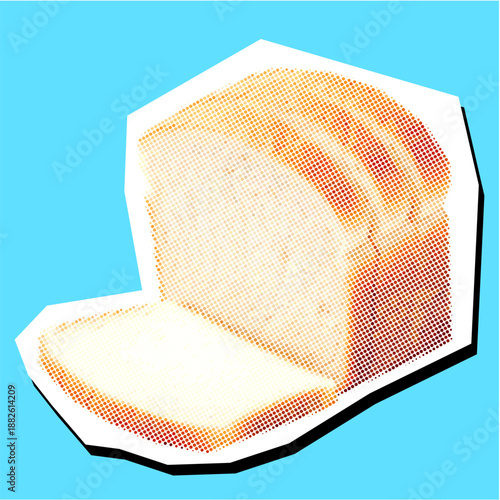 White bread halftone Dotted Collage Element Pointillize in Paper Torn vector for breakfast art. Ideal for toast, sandwich recipes, and retro bakery ads.