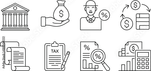 Financial Concepts with Bank Money Tax and Investment Icons
