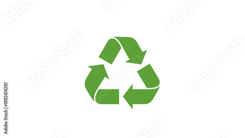 Green recycling symbol on white background.