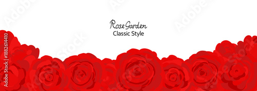 白地に真っ赤なバラがボーダー状に並んだ背景イラスト