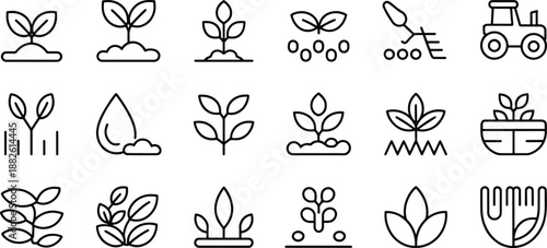 Set of Botanical Icons for Gardening and Plant Care