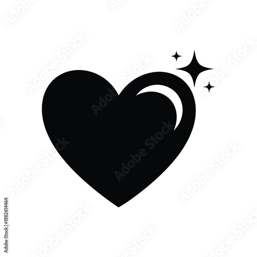 Black heart silhouette with sparkles on a white background