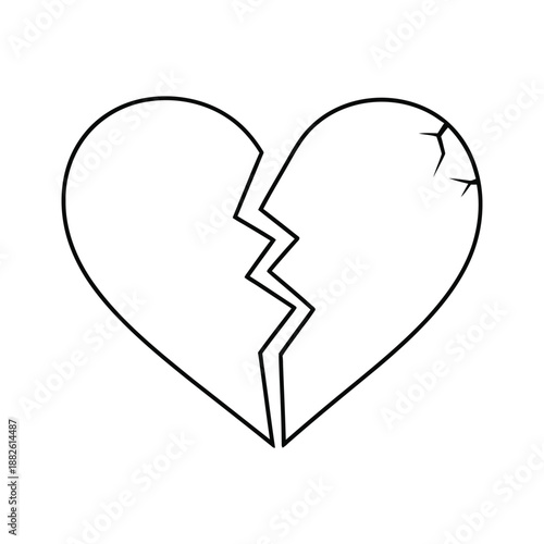 Broken heart line art with jagged edges and cracks