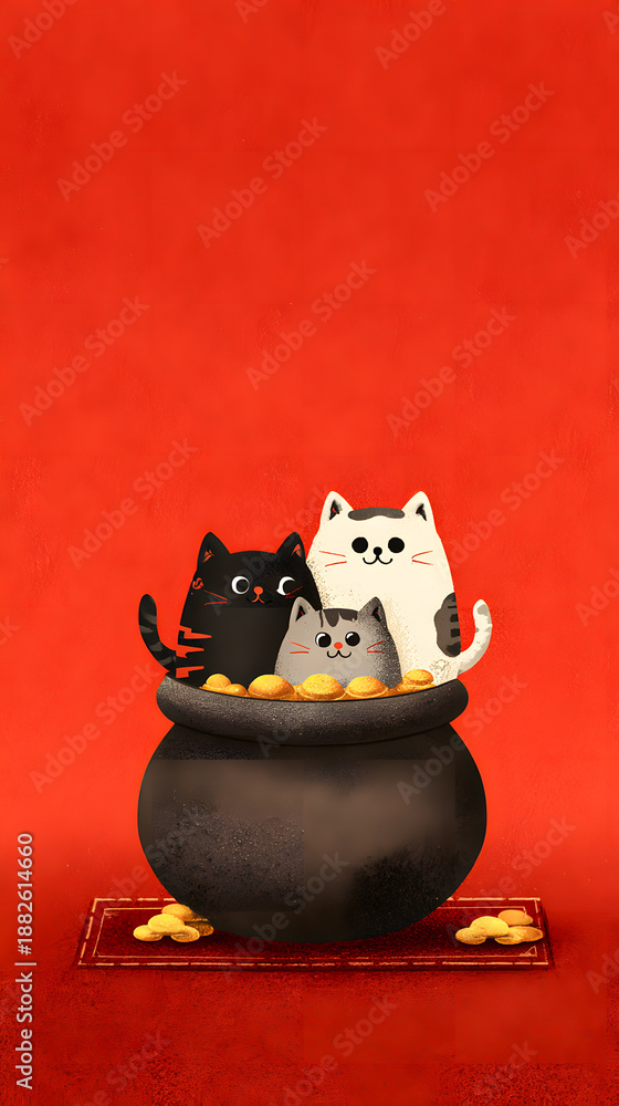 Naklejka premium The cat surrounds the sparkling gold coins
