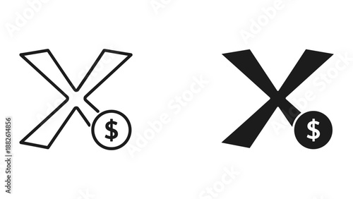 Cross symbol with dollar sign icon set