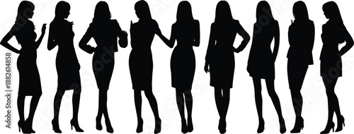 Women silhouettes fashion lifestyle collection elegant female standing poses isolated white background vector illustration beauty style concept design