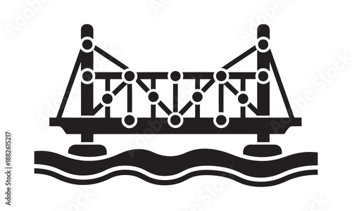 Modern suspension cable bridge icon with truss design for urban connectivity and architectural engineering