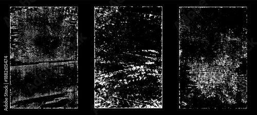 Grunge worn paper effect. Overlay texture stamps with old paper. Stamps distress grain surface dust and rough background concept. Illustration place over object to create grunge effect.
