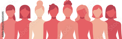 Diverse Group of Women Silhouettes Representing Empowerment, Sisterhood, Feminism, and Multi-Ethnic Unity in a Flat Minimalist Vector Illustration Style