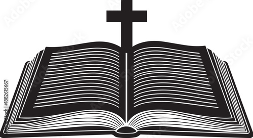 Holy bible and cross Silhouette vector black on a white background