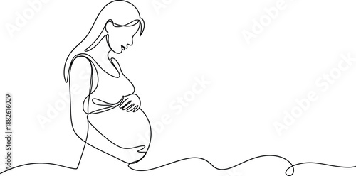 Pregnant woman line art, minimalist profile, elegant silhouette, motherhood moment, prenatal care, maternity pose, expecting mother, artistic drawing, life beauty, female form