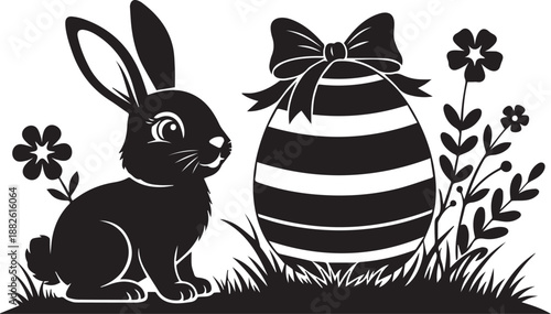 Cute easterthemed scene Silhouette vector black on a white background