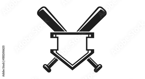 Crossed Baseball Bats Shield Logo for Sports Team