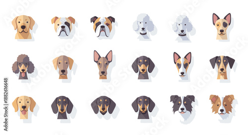 Small Pet Dog Face Symbols Grid for Web Icons