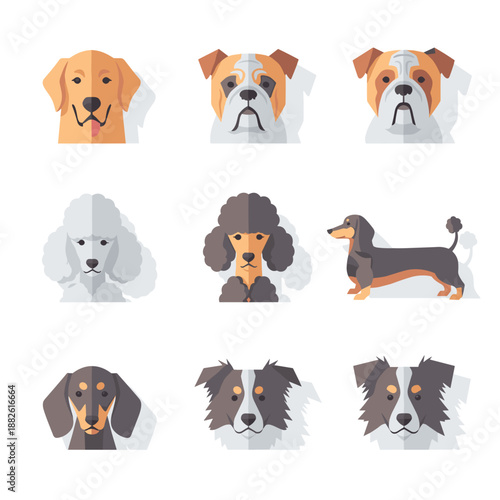 Diverse Dog Breed Face Icons Collection Grid