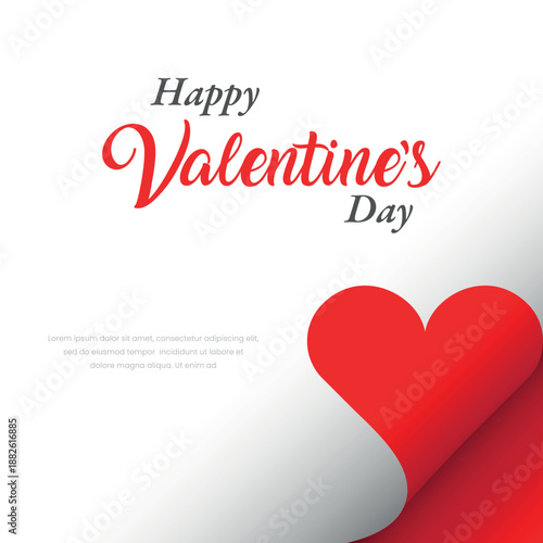 Minimalist Valentine's Day card featuring a red heart-shaped page curl effect on a clean white background.