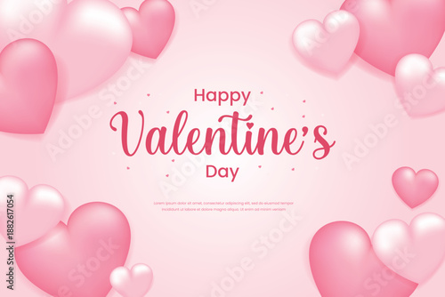 Soft and romantic Valentine's Day background featuring glossy pink 3D hearts surrounding a central greeting on a pastel pink backdrop.