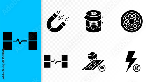 Set of 6 Minimal Superconductor Icons Isolated White Background Quantum Levitation Cryostat Zero Resistance