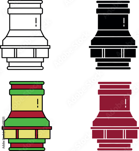 Four stylized chess pieces in white black green and red colors chess pawn chess rook