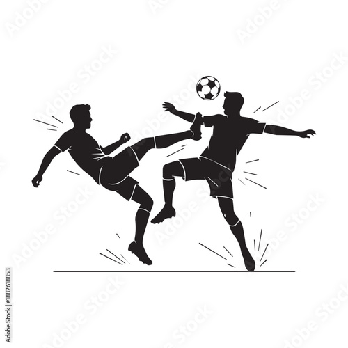 Soccer Players Competing for Ball Silhouette Action