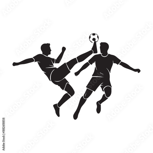 Soccer Players Competing for Ball Silhouette Action