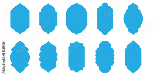 Old islamic window shapes vector set in oriental style. green silhouette eid mubarak decorative arches, mosque borders or moroccan gates. Perfect for Eid, Ramadan, Diwali, and festive invitations.