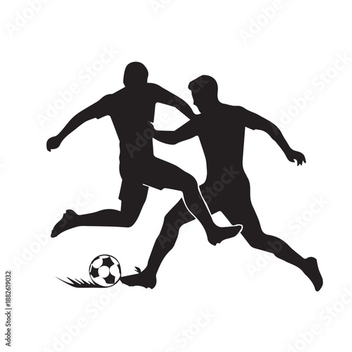 Soccer Players Competing for Ball Silhouette Action