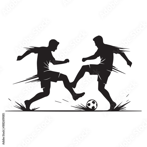 Soccer Players Competing for Ball Silhouette Action