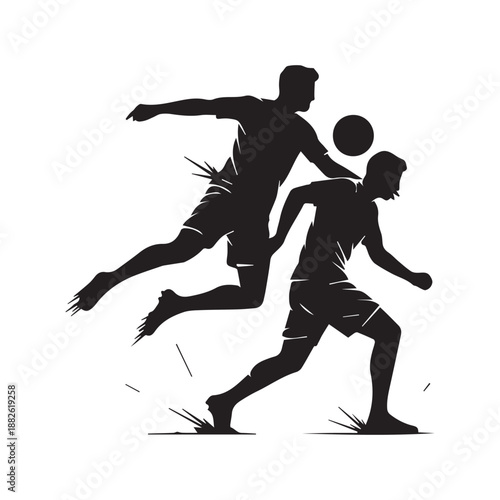 Soccer Players Competing for Ball Silhouette Action