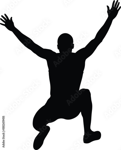Black vector silhouette illustration of an athletic soccer player jumping in a dynamic sports action pose