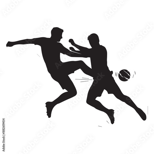 Soccer Players Competing for Ball Silhouette Action