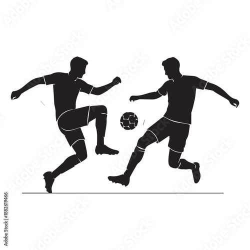 Soccer Players Competing for Ball Silhouette Action