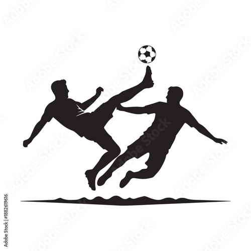 Soccer Players Competing for Ball Silhouette Action
