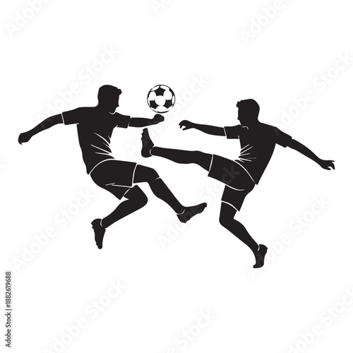 Soccer Players Competing for Ball Silhouette Action