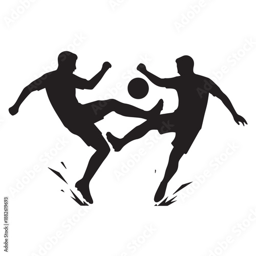 Soccer Players Competing for Ball Silhouette Action