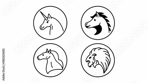  minimal outline icon set of mythical animals created with generative ai