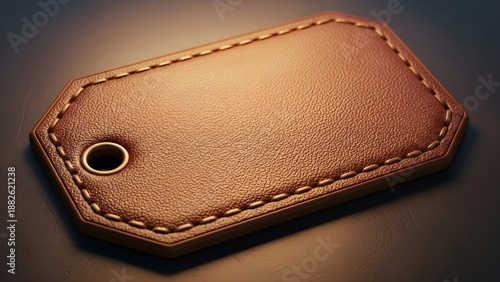 Premium Brown Leather Price Tag Icon with Stitched Edges for Luxury Retail
