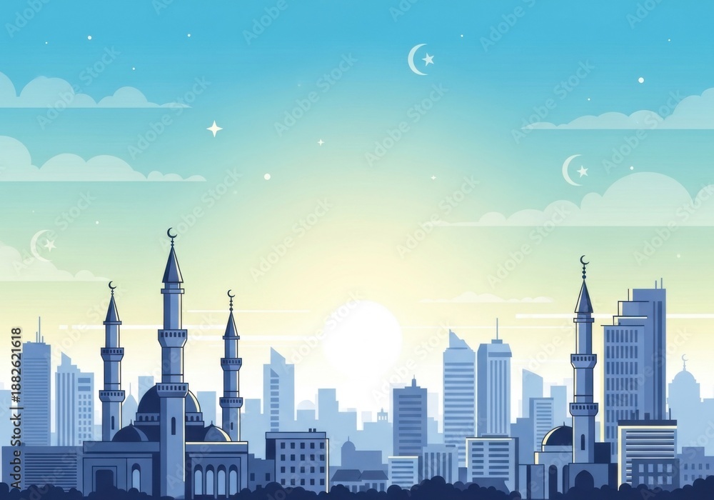 Obraz premium City Morning Celebration for Eid al-Fitr